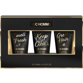 Grace Cole GC Homme čistiaci gél na pleť 100 ml + šampón 100 ml + umývací gél 100 ml, kozmetická sada pre mužov