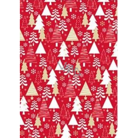 Ditipo Darčekový baliaci papier 70 x 200 cm Červený bielej a zlatej stromčeky
