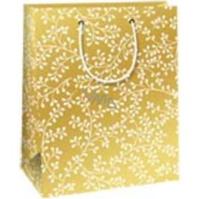 Ditipo Darčeková papierová taška 18 x 10 x 22,7 cm Vianočná zlatá - biele vetvičky