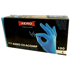Aero Exacomp Rukavice hygienické jednorazové nitrilové antialergénne nepudrované, veľkosť L, box 100 kusov modré