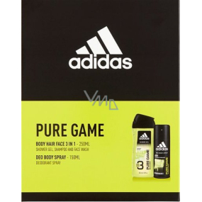 Adidas Pure Game 3v1 sprchový gél 250 ml + dezodorant sprej 150 ml, kozmetická sada pre mužov