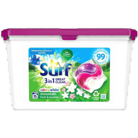 Surf Mountain Fresh & Jasmin gélové kapsule na pranie farebného a bielej bielizne 15 dávok 318 g