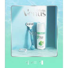 Gillette Venus Smooth holiaci strojček pre ženy + náhradné hlavice 2 ks + Satin Care gél na holenie pre ženy 75 ml, kozmetická sada pre ženy