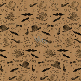 Apli Darčekový baliaci papier 70 x 200 cm Kraft Fun prírodný čierny fúzy, motýlik