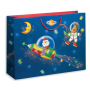 Zoewie Darčekový baliaci papier 70 x 200 cm Bambini tmavomodrý - Santa na rakete, sob, mesiac