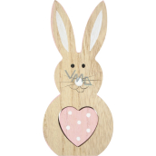 Drevený zajac s ružovým srdcom 16 cm