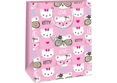 Ditipo Papierová darčeková taška 32,4 x 44,5 x 10,2 cm Ružová - Mačička, mačacie hlavy