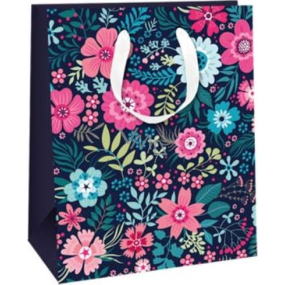 Ditipo Darčeková papierová taška 26,4 x 32,4 x 13,7 cm Trblietavé ružové a modré kvety