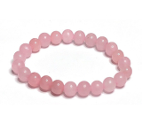 Ružový náramok elastický prírodný kameň, guľôčka 8 mm / 16 - 17 cm, kameň lásky