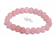 Ružový náramok elastický prírodný kameň, guľôčka 8 mm / 16 - 17 cm, kameň lásky