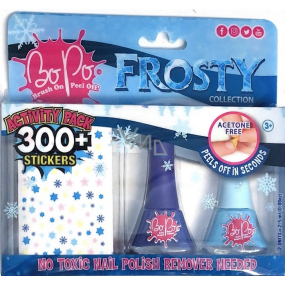 Bo-Po Frosty lak na nechty peel-off tmavomodrý 2,5 ml + lak na nechty peel-off svetlomodrý 2,5 ml + nálepky na nechty, kozmetická sada pre deti