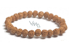 Rudrakša prírodný elastický náramok zo semienok, guľôčka 8 mm / 16-17 cm