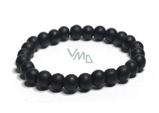 Achát čierny matný náramok elastický prírodný kameň, guľa 8 mm / 16-17 cm, dodáva odvahu a silu