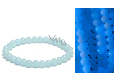 Nefrit Luminois Light Fosforeskujúci, modrý svietiaci v tme, náramok z elastického prírodného kameňa, korálik 6 mm / 16 - 17 cm