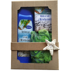 Karima sprchový gél so soľou z Mŕtveho mora 280 ml + toaletné mydlo so soľou z Mŕtveho mora 100 g + masážna žinka, kozmetická súprava
