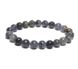 Iolit / Cordierit náramok elastický prírodný kameň, guľôčka 8 mm / 16-17 cm, vikingský kameň - kompas