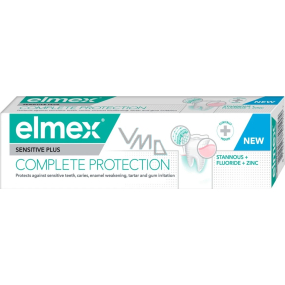 Zubná pasta Elmex Sensitive Plus Complete Protection účinne ošetruje ústa a citlivé zuby 75 ml