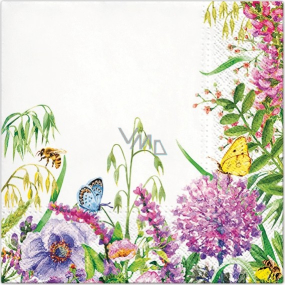 Papierové obrúsky 3 vrstvy 33 x 33 cm 20 kusov Fialové kvety, motýle a včely