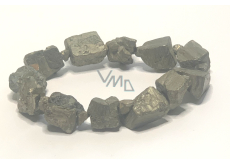 Pyritový železný náramok elastický prírodný kameň z oblých kameňov 10 - 14 mm / 16 - 17 cm, majster sebadôvery a hojnosti