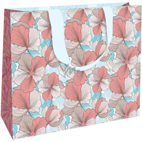 Nekupto Darčeková papierová taška 30 x 23 x 12 cm Ružové kvety