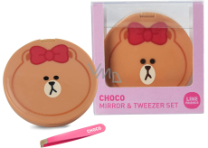Line Friends Choco kompaktné dvojité zrkadlo s pinzetou 5 cm