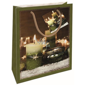 Nekupto Darčeková papierová taška 23 x 18 x 10 cm Vianočná sviečka zelená