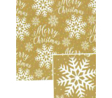 Nekupto Vianočný baliaci papier 70 x 1000 cm Zlaté biele snehové vločky, nápis