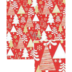 Nekupto Vianočný baliaci papier na darčeky 70 x 1000 cm Červený biely, zlaté stromčeky
