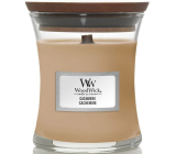 WoodWick Cashmere vonná sviečka s dreveným knôtom a skleneným viečkom malá 85 g
