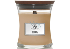 WoodWick Cashmere vonná sviečka s dreveným knôtom a skleneným viečkom malá 85 g