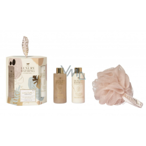 Grace Cole Vanilla sprchový gél 100 ml + telové mlieko 100 ml + kúpeľová hubka, kozmetická sada pre ženy