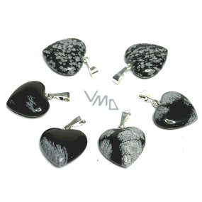 Obsidiánová vločka srdce prívesok prírodný kameň 15 mm, kameň spásy