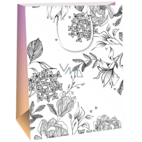 Ditipo Darčeková papierová taška 22 x 10 x 29 cm Kreativ Biele čierne kvety a listy