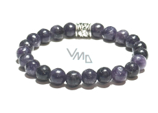 Lepidolit tmavo fialový náramok elastický prírodný kameň, guľôčka 8 mm / 16-17 cm, amulet pre športovcov