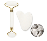 Quartz Gua Sha 5 x 8 cm + masážny valček 14 x 5,5 cm redukuje vrásky, opuchy, zlepšuje elasticitu pokožky, sada bez obalu