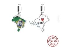 Charm Striebro 925 Brazília vlajka - hojdajúca sa mapa, prívesok na náramok cestovanie