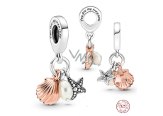 Charm Striebro 925 Morská hviezdica, Mušľa, sladkovodná perla, 3v1 prívesok na náramok, more