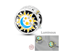 Striebro 925 Luminous - Deň / Noc, Slnko / Mesiac, Korálik klip na náramok vesmír