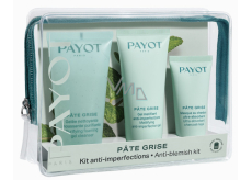 Payot Pate Grise Nettoayante penivý gél 50 ml + Gel Matifiant Anti-imperfections denný zmatňujúci gél 30 ml + Charbon Masque absorpčná zmatňujúca čierna maska 15 ml, kozmetická sada pre zmiešanú až mastnú pleť