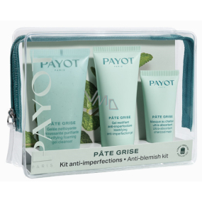 Payot Pate Grise Nettoayante penivý gél 50 ml + Gel Matifiant Anti-imperfections denný zmatňujúci gél 30 ml + Charbon Masque absorpčná zmatňujúca čierna maska 15 ml, kozmetická sada pre zmiešanú až mastnú pleť