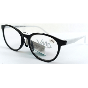 Berkeley dioptrické okuliare na čítanie +2,0 plastové čierne biele bočné rámiky 1 kus MC2253