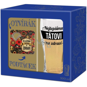 Albi Na zdravie najlepšieho otca polliter 500 ml + podšálka a otvárač 2v1, darčeková súprava