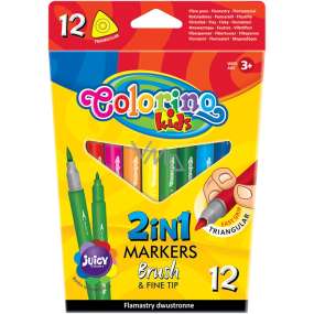 Popisovače Colorino 2v1 obojstranný štetec a tenký hrot 12 farieb