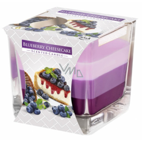 Emocio Blueberry Cheescake - Blueberry Cheesecake trojfarebná vonná sviečka sklenený hranol 80 x 80 mm, doba horenia až 32 hodín