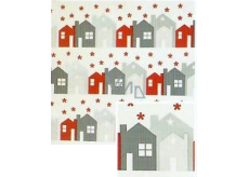 Nekupto Vianočný baliaci papier na darčeky 70 x 200 cm Biely, červeno-šedý domčeky