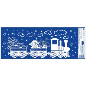 Okenná fólia Vianočný vlak so snehovým efektom Snehuliak a stromček 60 x 22,5 cm