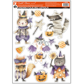 Okenná fólia Halloween Čarodejnice a upír s trblietkami 29 x 41 cm