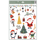 Okenná fólia vianočná farebná s trblietkami Zlatá princezná a Santa 30 x 42 cm