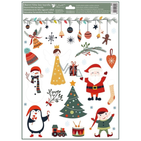 Okenná fólia vianočná farebná s trblietkami Zlatá princezná a Santa 30 x 42 cm