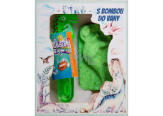 Bohemia Gifts Dino guľa do kúpeľa 80 g + fúkač bublín 30 ml, kozmetická súprava pre deti